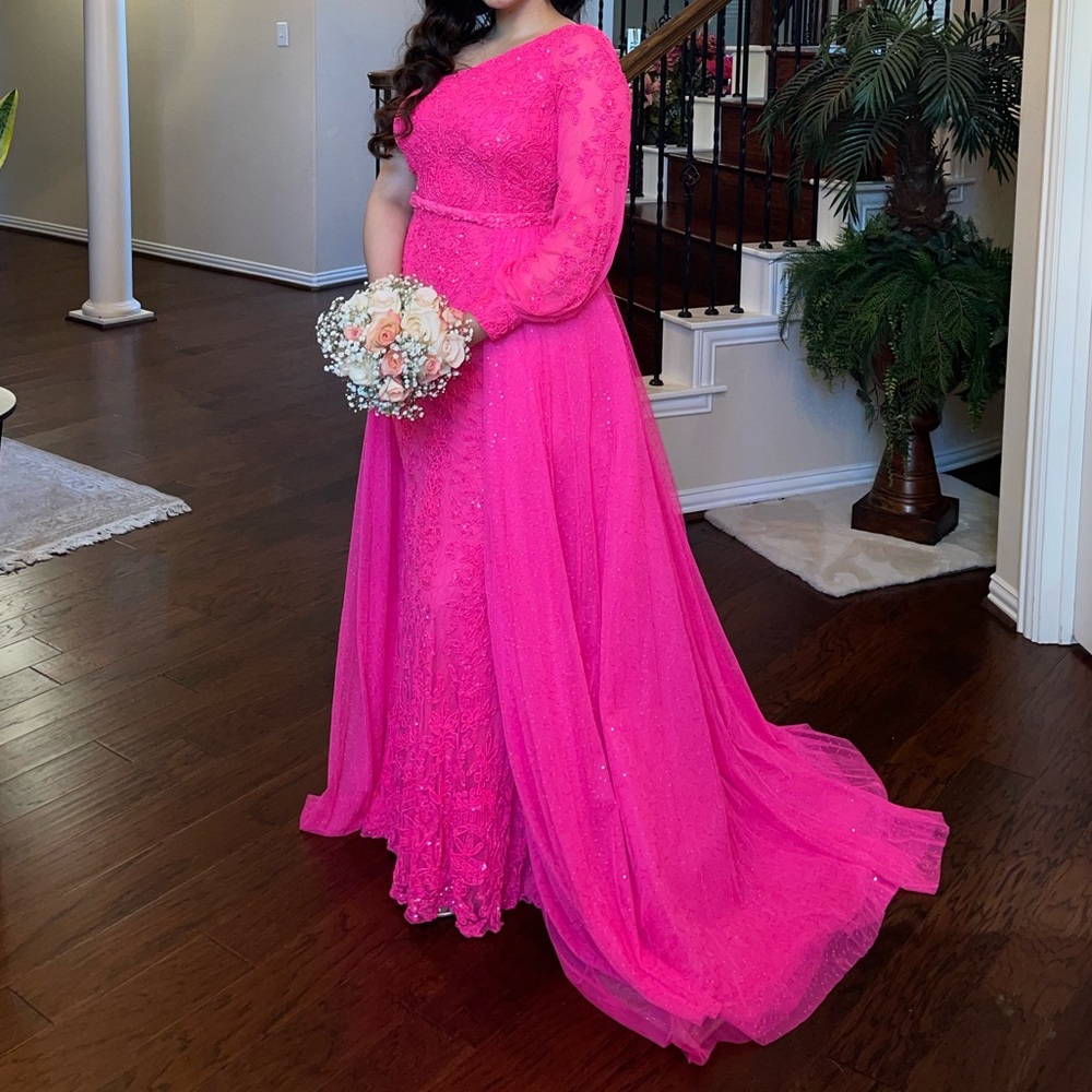 Sherri Hill Neon Pink dress with detachable skirt